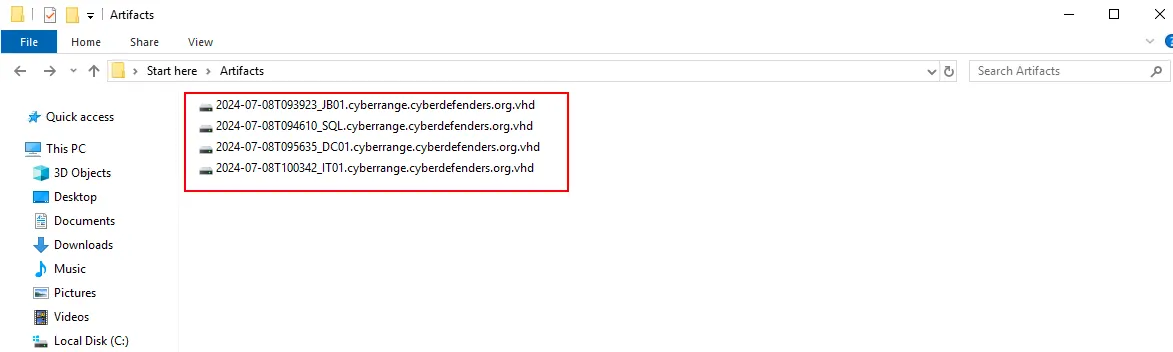 Figure 3: Four triage images for JB01, SQL, DC01, and IT01 machines