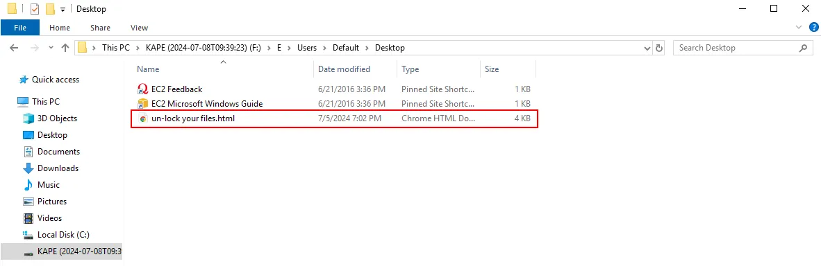 Figure 5: The ransom note dropped onto the Desktop folder