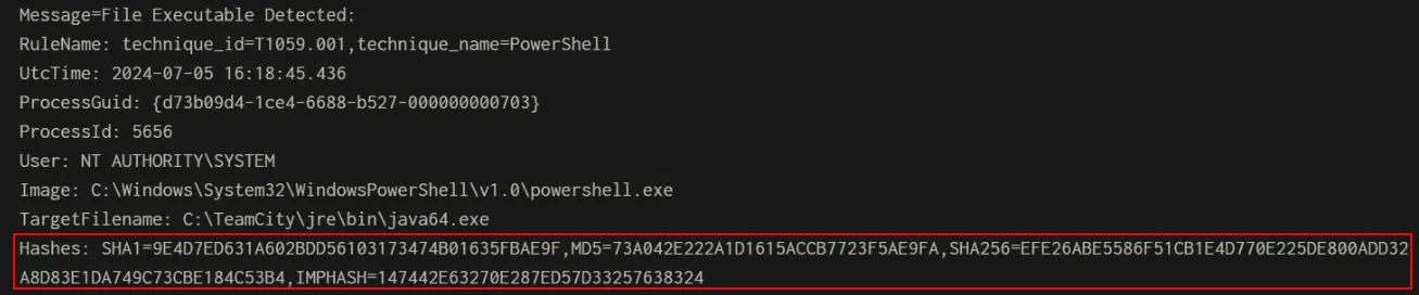 Figure 24: java64.exe hashes