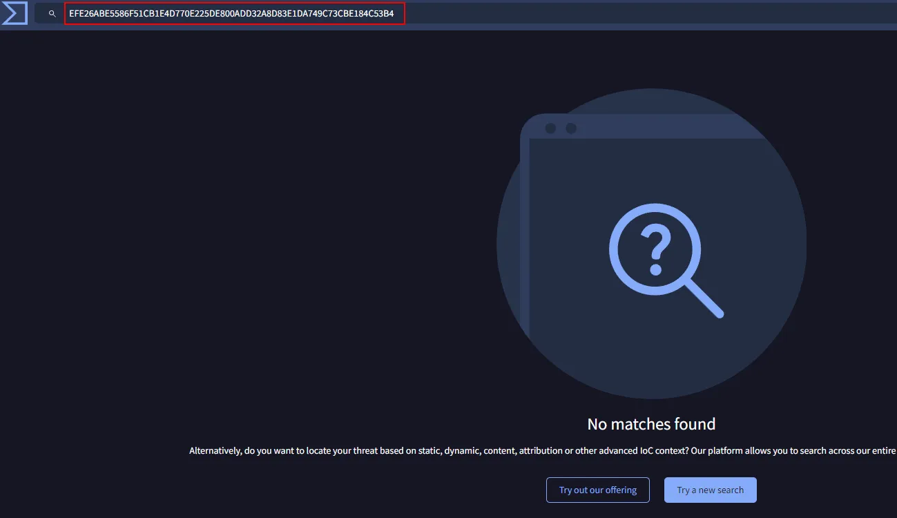 Figure 25: No matches were found by searching in VirusTotal