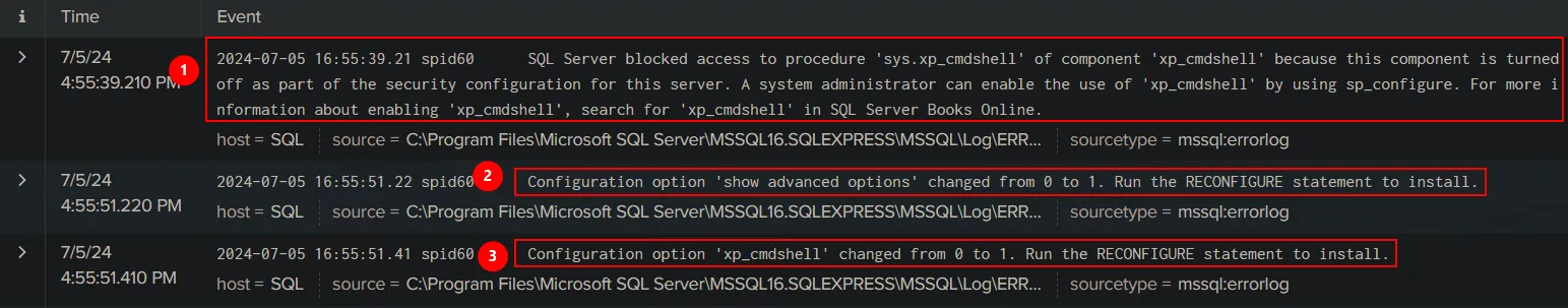 Figure 38: xp_cmdshell configuration enabled