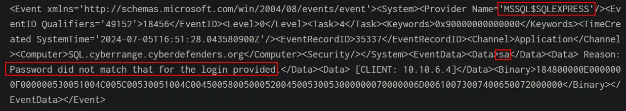 Figure 41: MSSQL login attempt from the MSSQL$EXPRESS