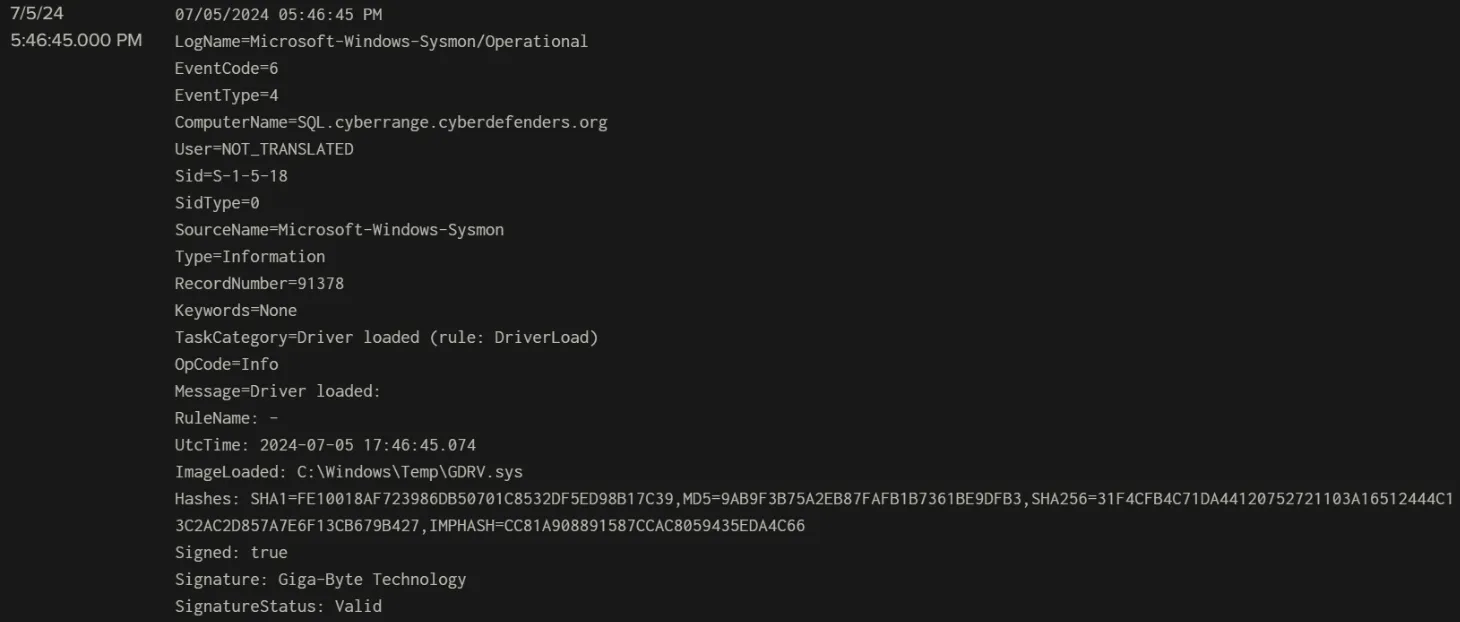 Figure 56: GDRV.sys driver loaded from Temp folder